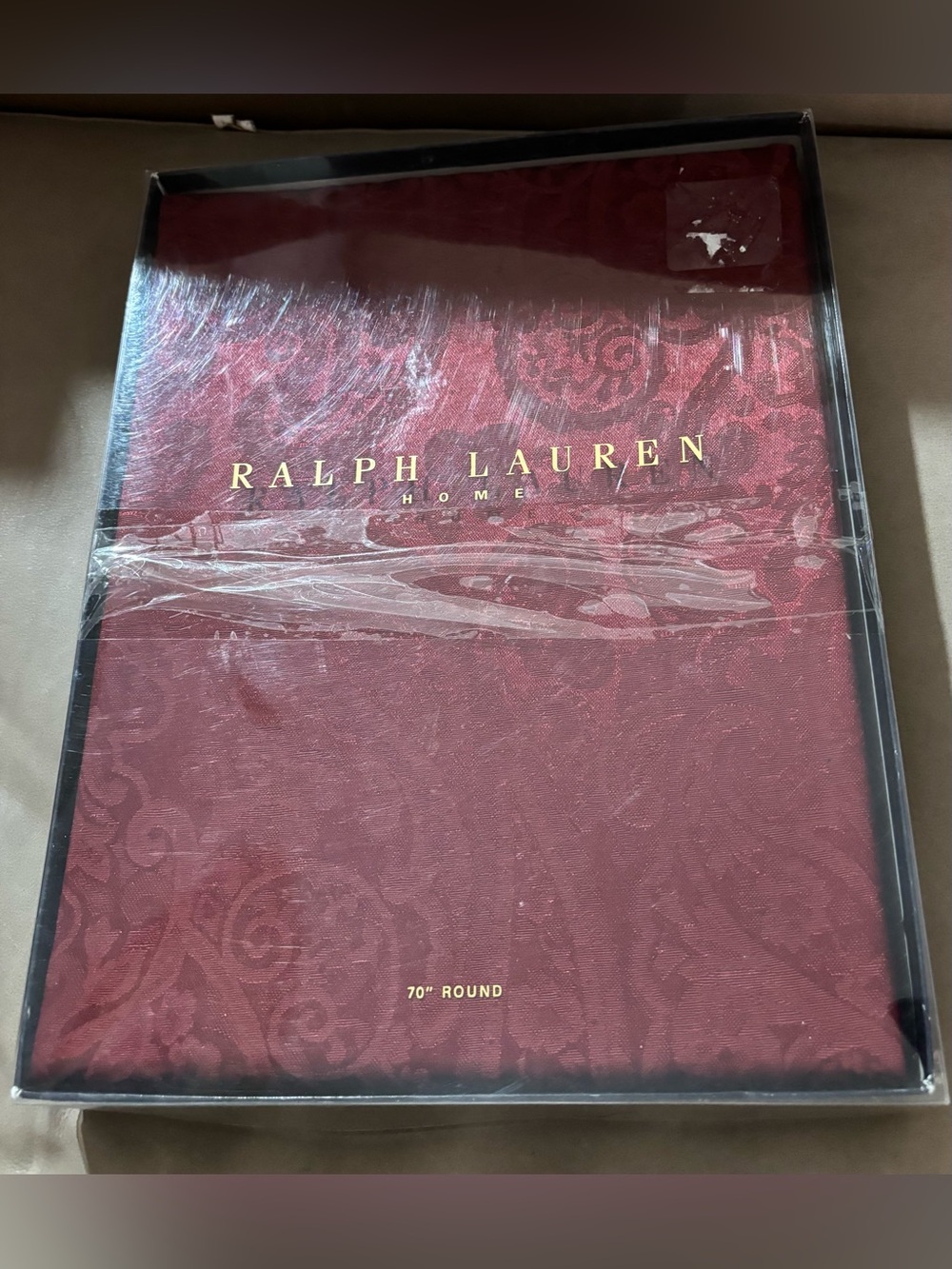 Ralph Lauren Home Round Tablecloth 70” Burgundy Damask Open Box
